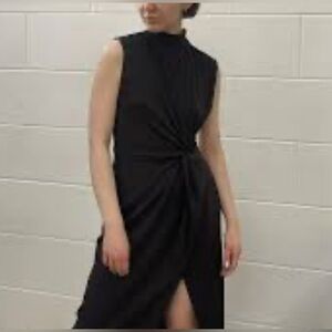 ZARA black straight dress leg opening highneck sleeveless gatheredseatZs M NWOT